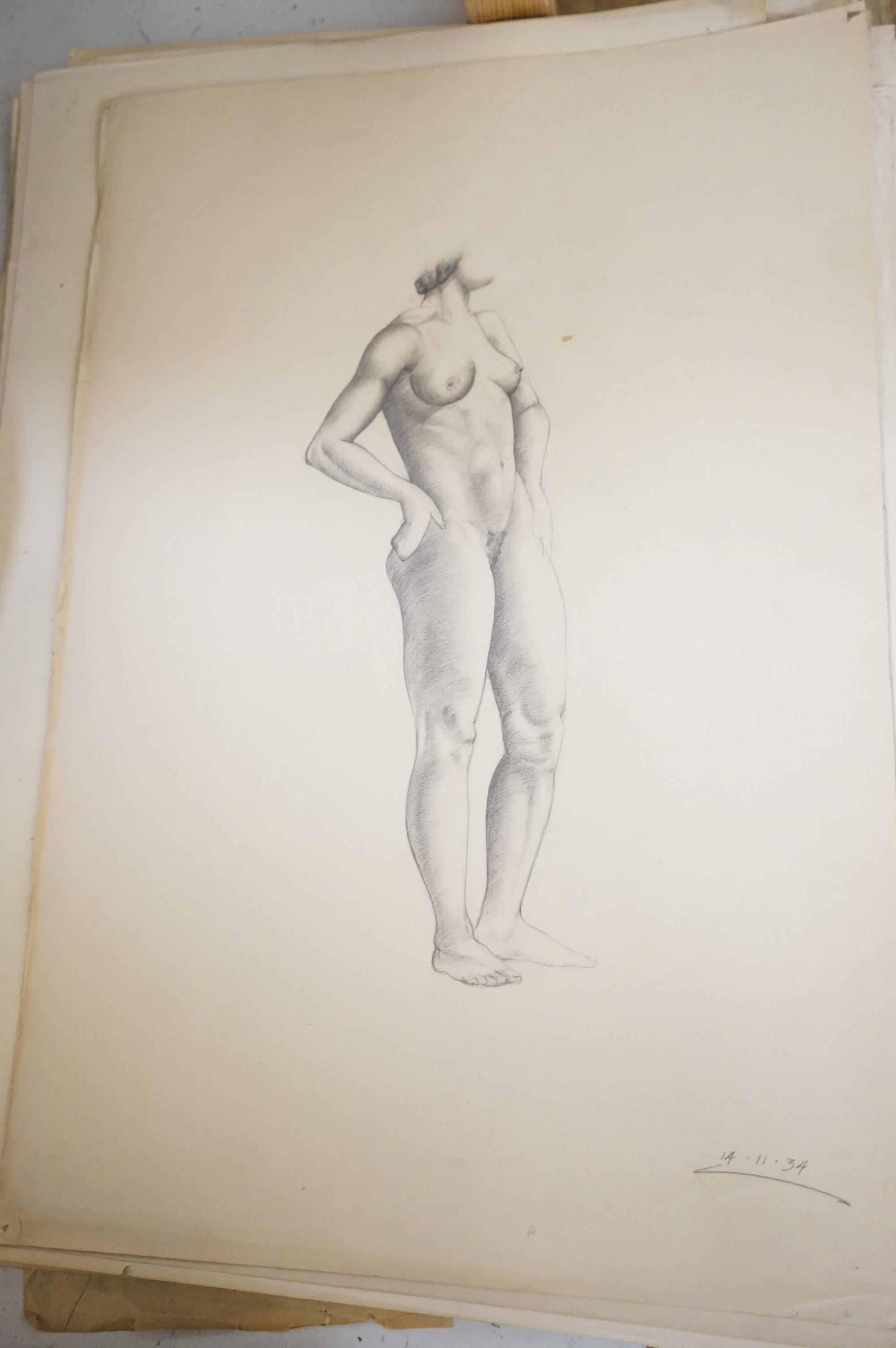 A large collection of 20th century pencil sketches, Life drawings and nudes, some indistinctly signed and dated, 55 x 38cm, unframed